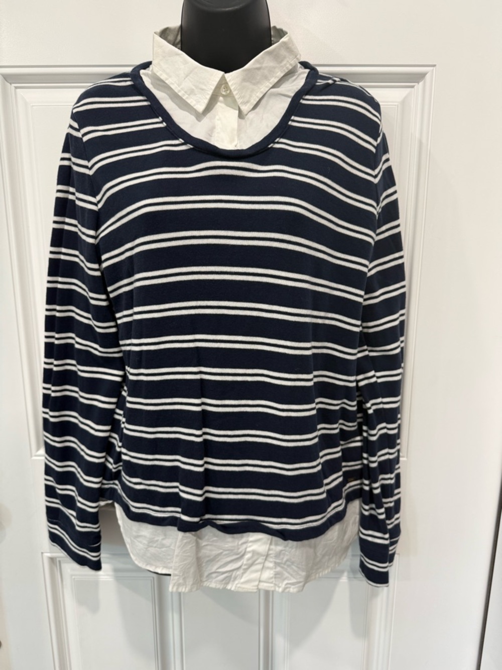 Tommy Hilfiger Navy and White Striped Knit Pullover